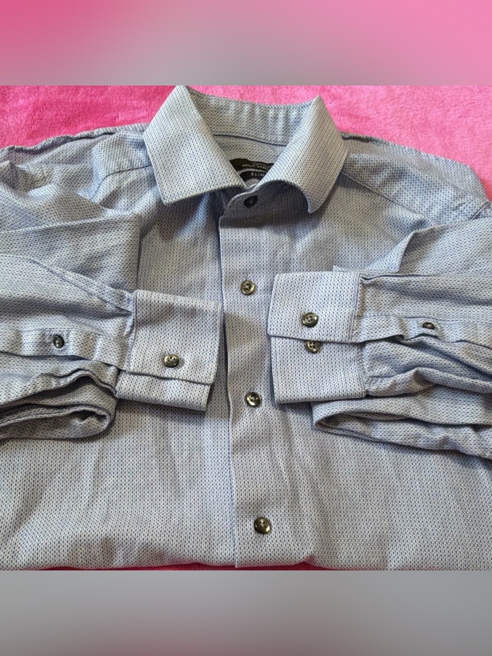 Marc Anthony Men’s Blue Geometric Non-Iron Slim Fit Dress Shirt 14.5 32/33